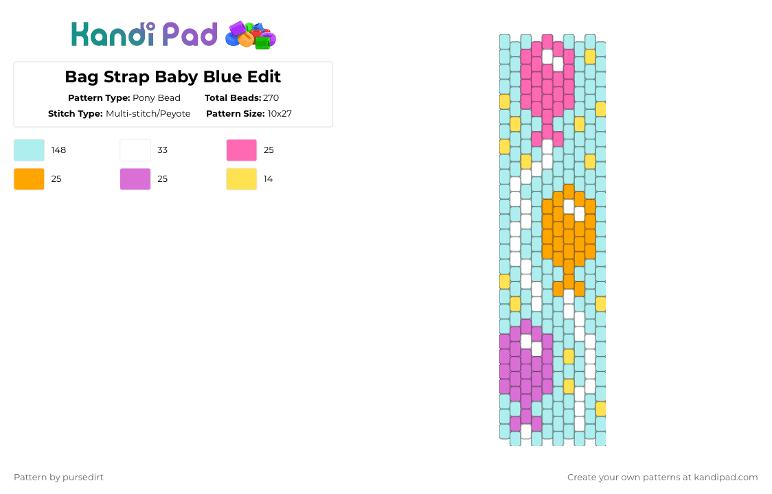 Bag Strap Baby Blue Edit - Pony Bead Pattern by pursedirt on Kandi Pad - light blue