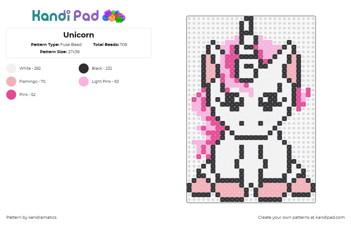 Unicorn - Fuse Bead Pattern by kendramatics on Kandi Pad - unicorn,cute,magical,whimsical,white,pink