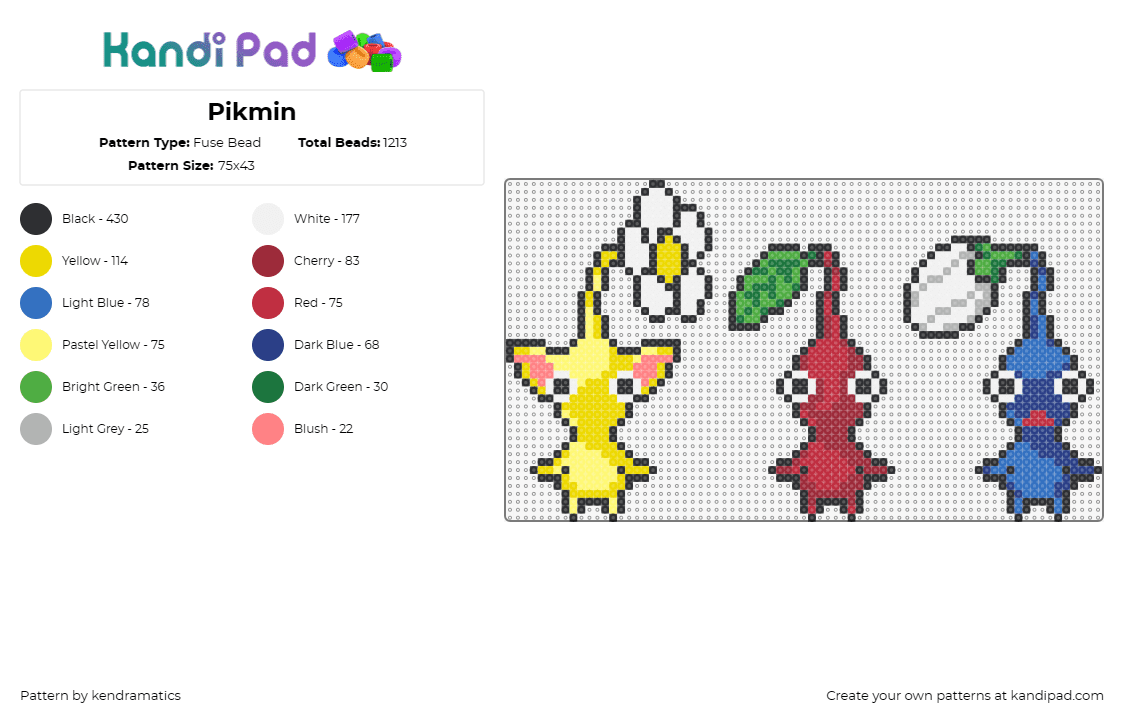 Pikmin - Fuse Bead Pattern by kendramatics on Kandi Pad - pikmin,cute,flower,video game,colorful,creature,strategy game