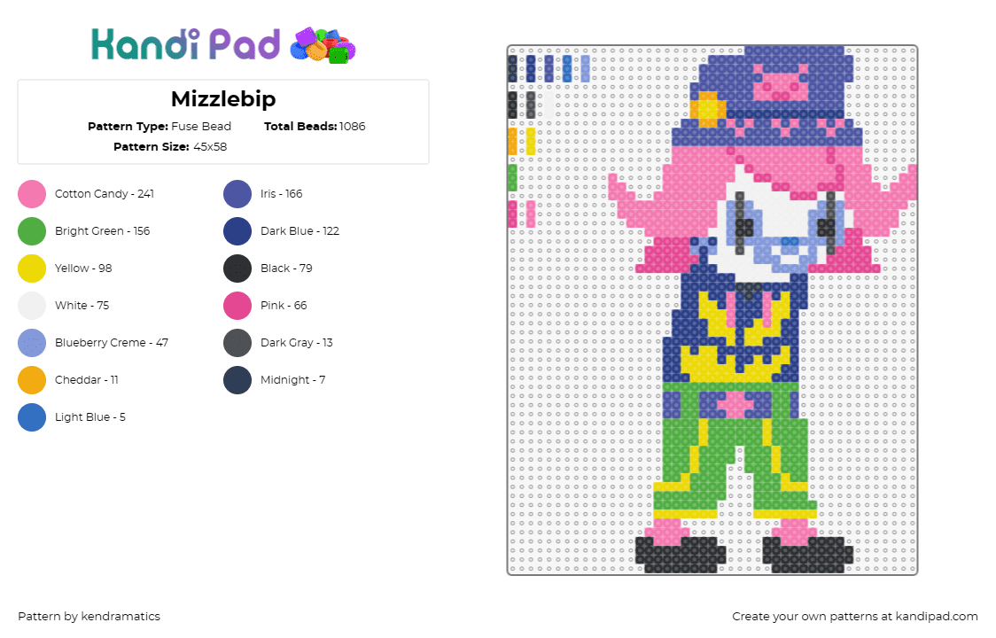 Mizzlebip - Fuse Bead Pattern by kendramatics on Kandi Pad - mizzlebip,psycholonials,homestuck,vibrant,character,series