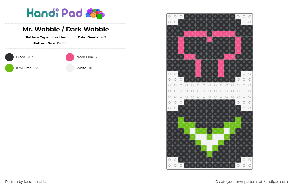 Mr. Wobble / Dark Wobble - Fuse Bead Pattern by kendramatics on Kandi Pad - mr wobble,ganja white night,music,edm,dj,festival,icon,pink,green