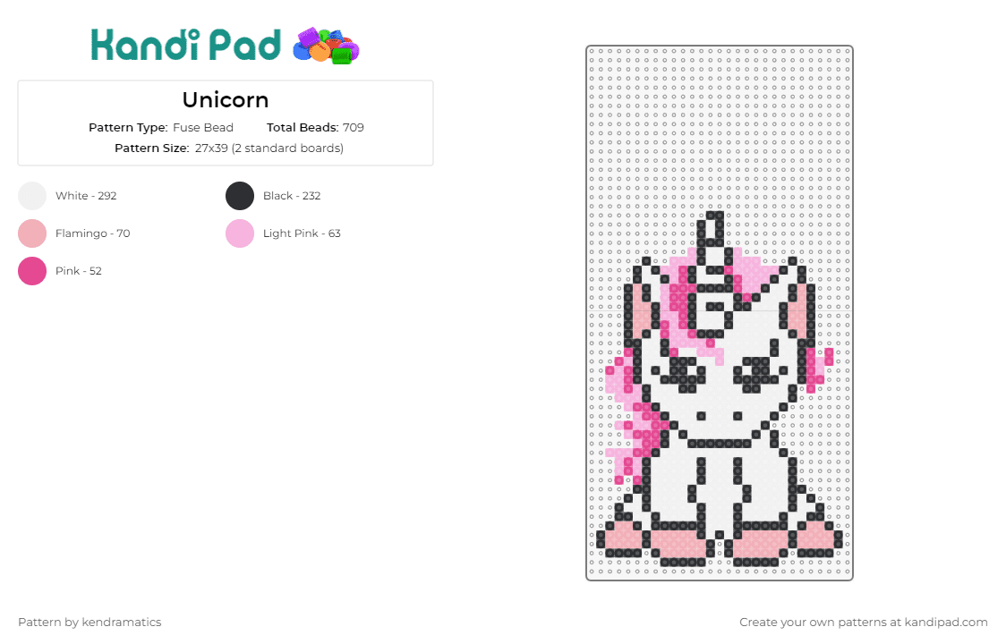 Unicorn - Fuse Bead Pattern by kendramatics on Kandi Pad - unicorn,cute,magical,whimsical,white,pink