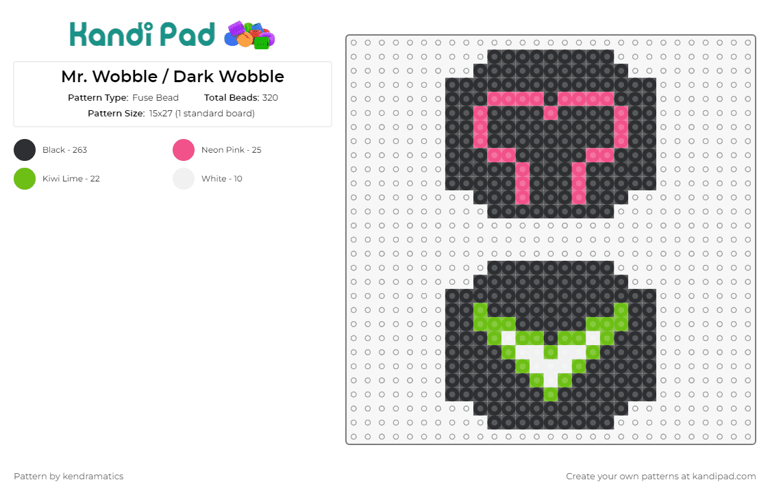 Mr. Wobble / Dark Wobble - Fuse Bead Pattern by kendramatics on Kandi Pad - mr wobble,ganja white night,music,edm,dj,festival,icon,pink,green