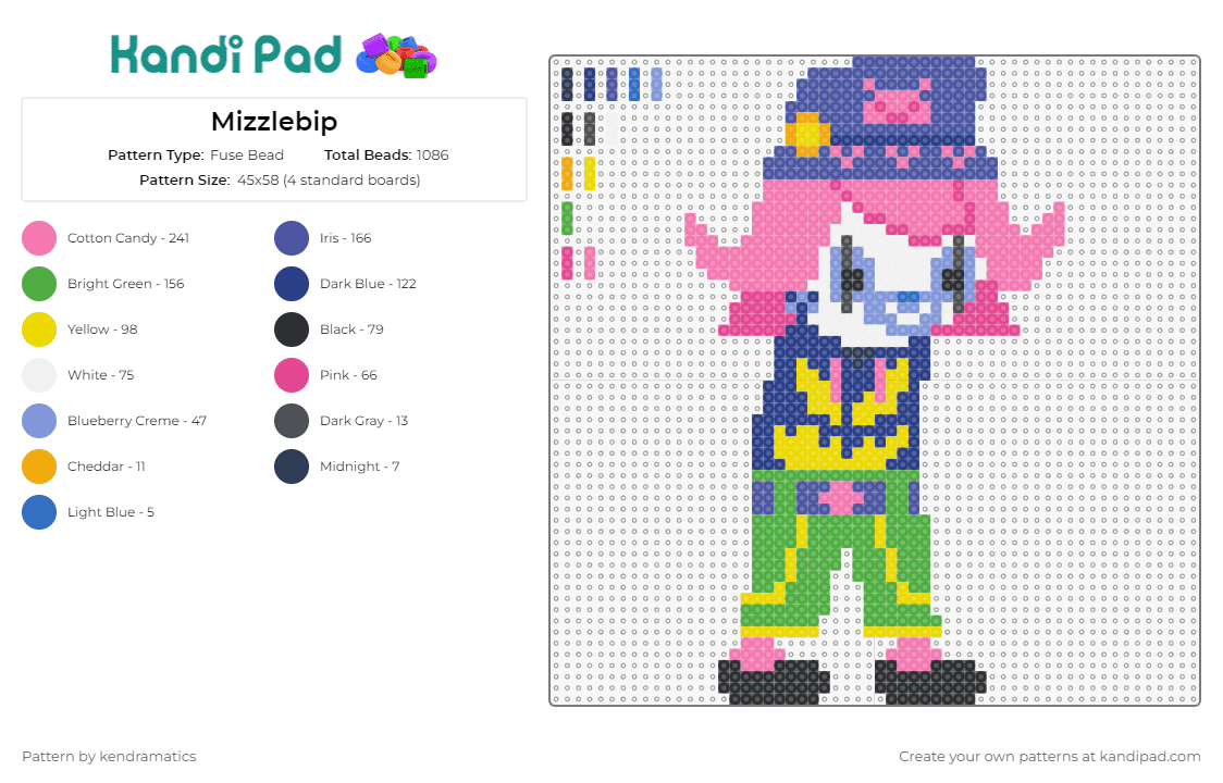 Mizzlebip - Fuse Bead Pattern by kendramatics on Kandi Pad - mizzlebip,psycholonials,homestuck,vibrant,character,fans,series,unique