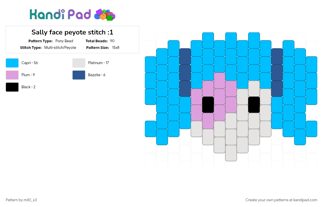 Sally face peyote stitch :1 - Pony Bead Pattern by mil0_x3 on Kandi Pad - light blue