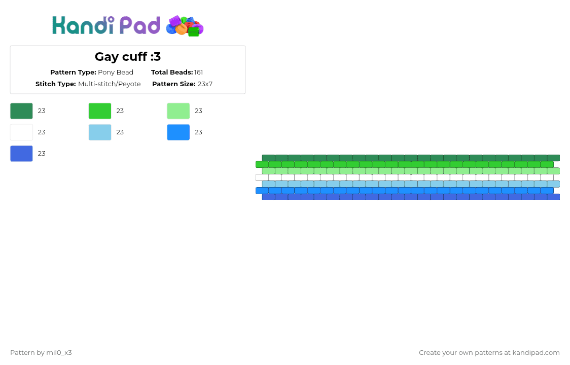 Gay cuff :3 - Pony Bead Pattern by mil0_x3 on Kandi Pad - green, light blue
