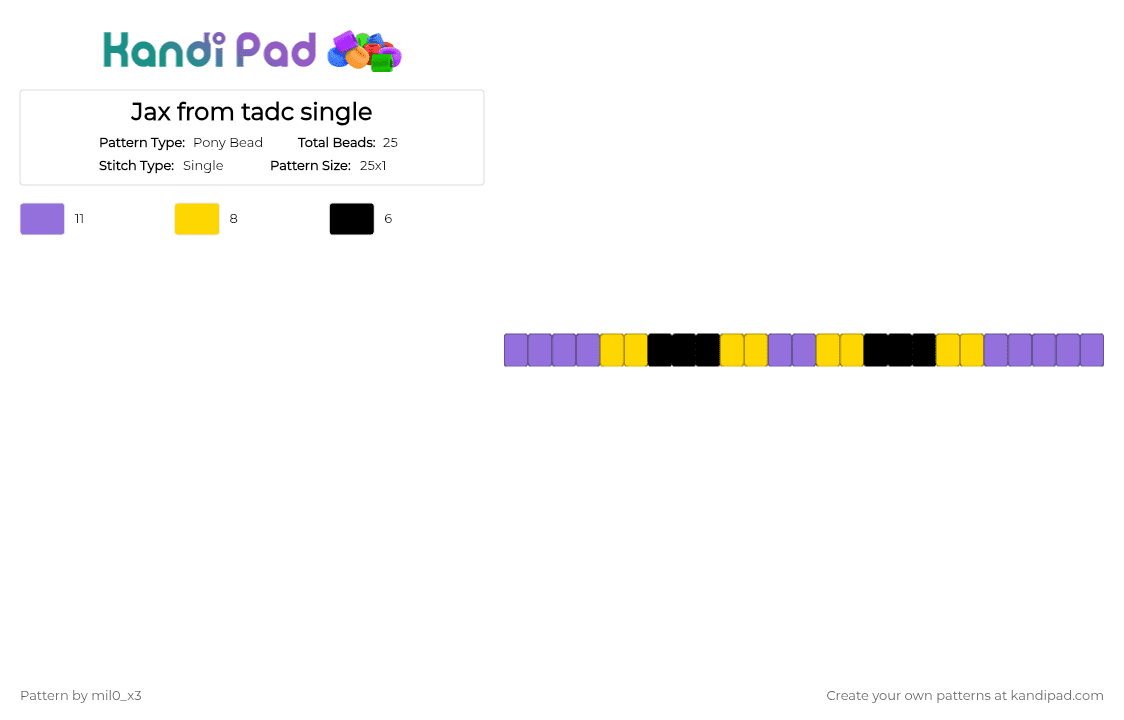 Jax from tadc single - Pony Bead Pattern by mil0_x3 on Kandi Pad - yellow,purple