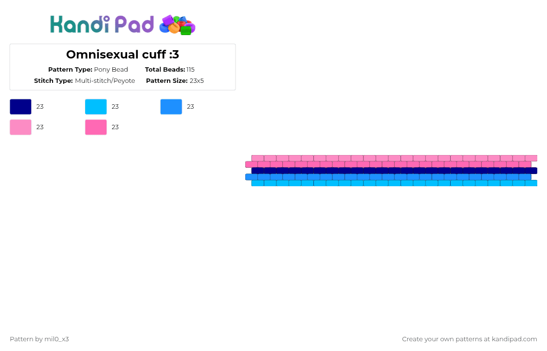 Omnisexual cuff :3 - Pony Bead Pattern by mil0_x3 on Kandi Pad - light blue, pink