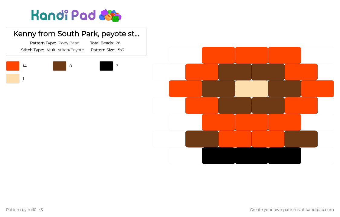 Kenny from South Park, peyote stitch :D - Pony Bead Pattern by mil0_x3 on Kandi Pad - red,brown