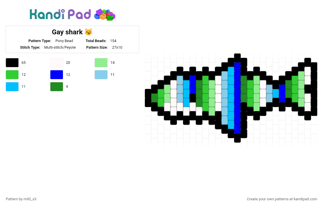Gay shark 😼 - Pony Bead Pattern by mil0_x3 on Kandi Pad - green,light blue