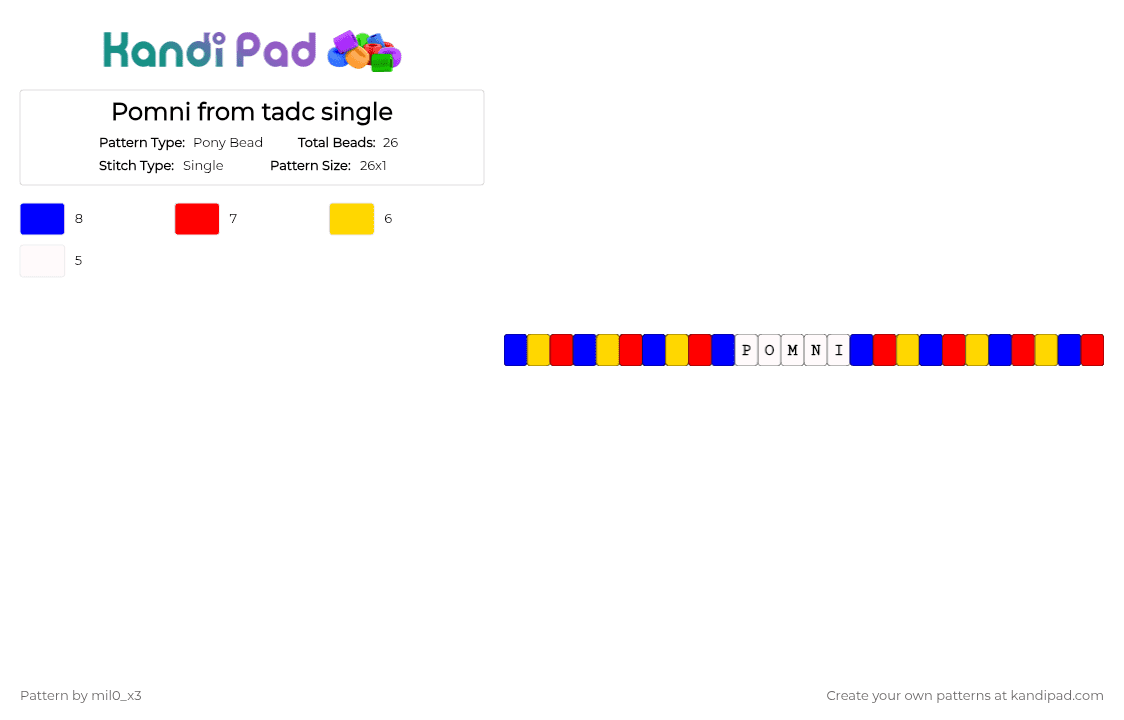 Pomni from tadc single - Pony Bead Pattern by mil0_x3 on Kandi Pad - purple,red