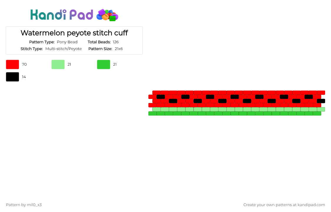 Watermelon peyote stitch cuff - Pony Bead Pattern by mil0_x3 on Kandi Pad - red