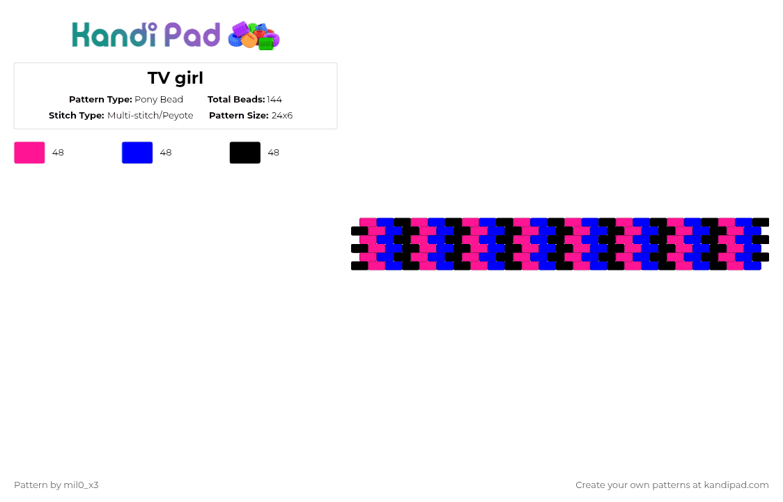 TV girl - Pony Bead Pattern by mil0_x3 on Kandi Pad - pink,purple