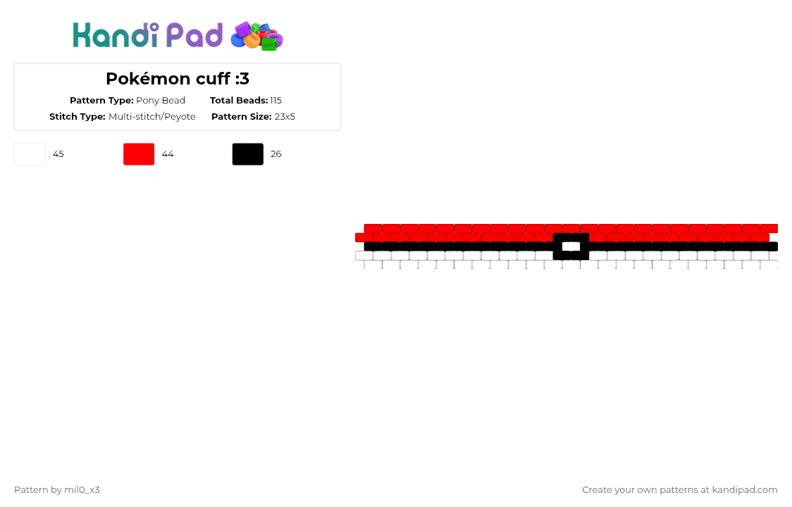 Pokémon cuff :3 - Pony Bead Pattern by mil0_x3 on Kandi Pad - red, white