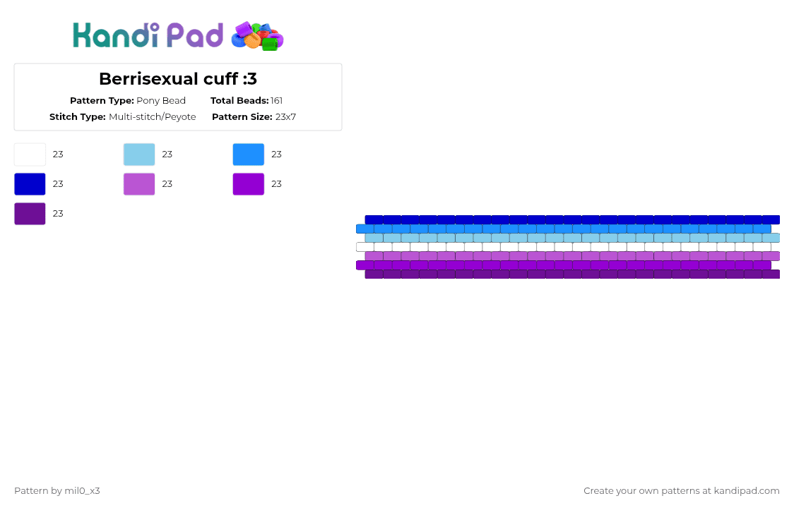 Berrisexual cuff :3 - Pony Bead Pattern by mil0_x3 on Kandi Pad - light blue,purple