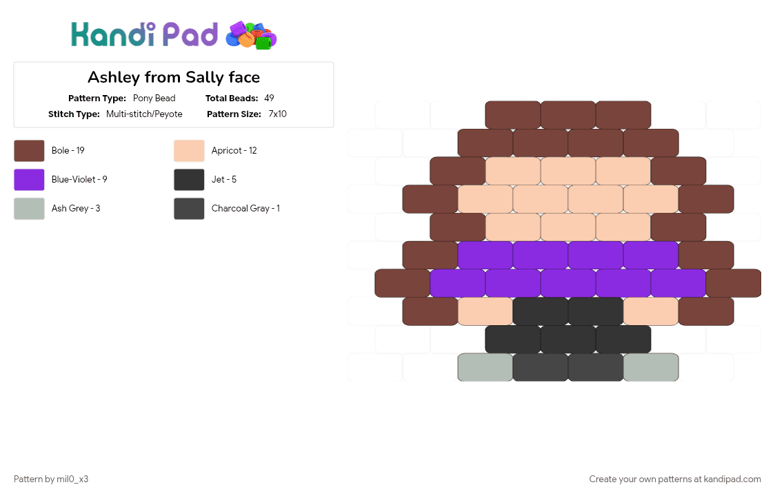 Ashley from Sally face - Pony Bead Pattern by mil0_x3 on Kandi Pad - brown