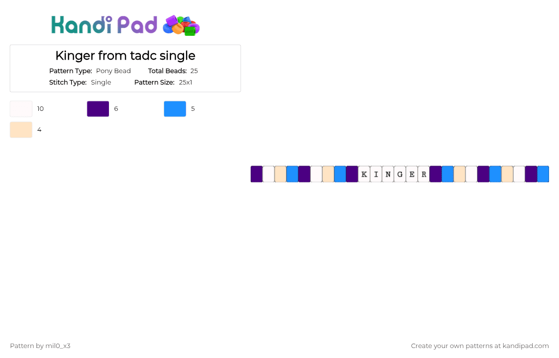 Kinger from tadc single - Pony Bead Pattern by mil0_x3 on Kandi Pad - purple,light blue
