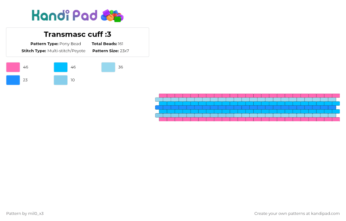 Transmasc cuff :3 - Pony Bead Pattern by mil0_x3 on Kandi Pad - pink,light blue