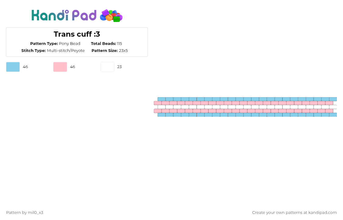 Trans cuff :3 - Pony Bead Pattern by mil0_x3 on Kandi Pad - light blue, pink
