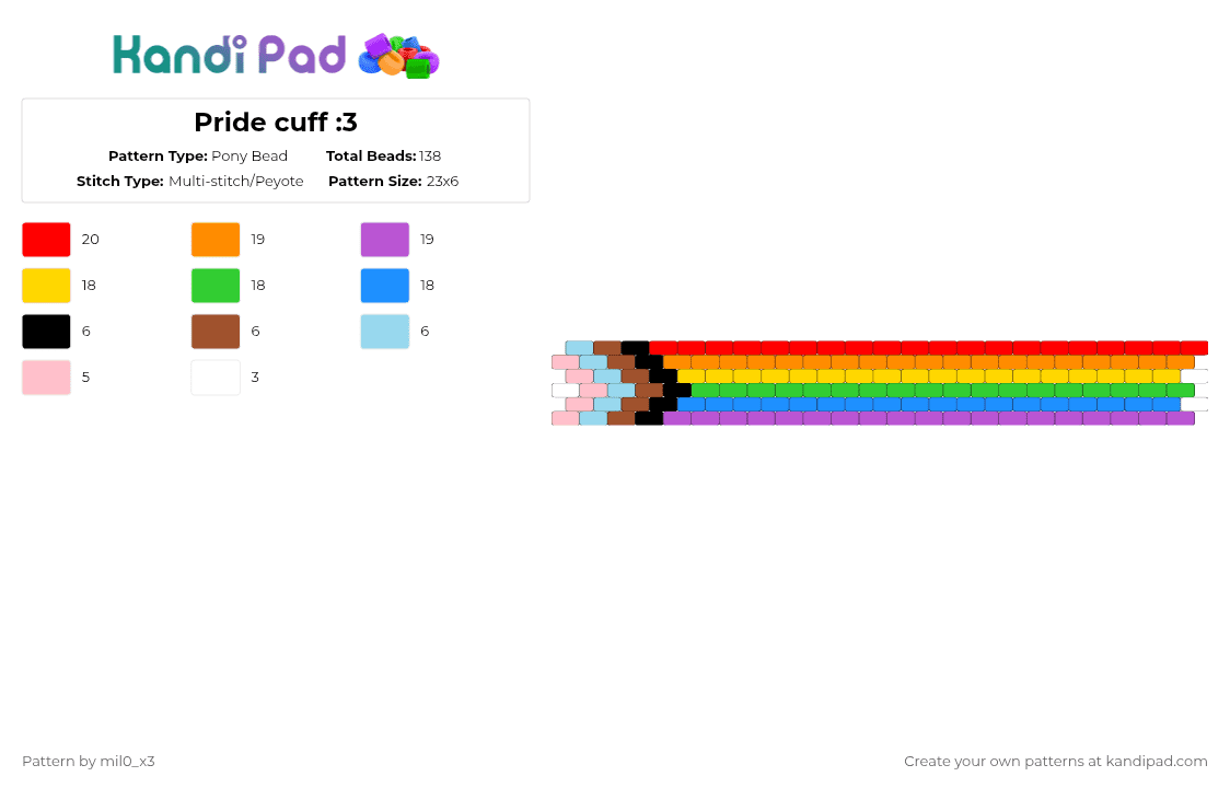Pride cuff :3 - Pony Bead Pattern by mil0_x3 on Kandi Pad - red,light blue,pink