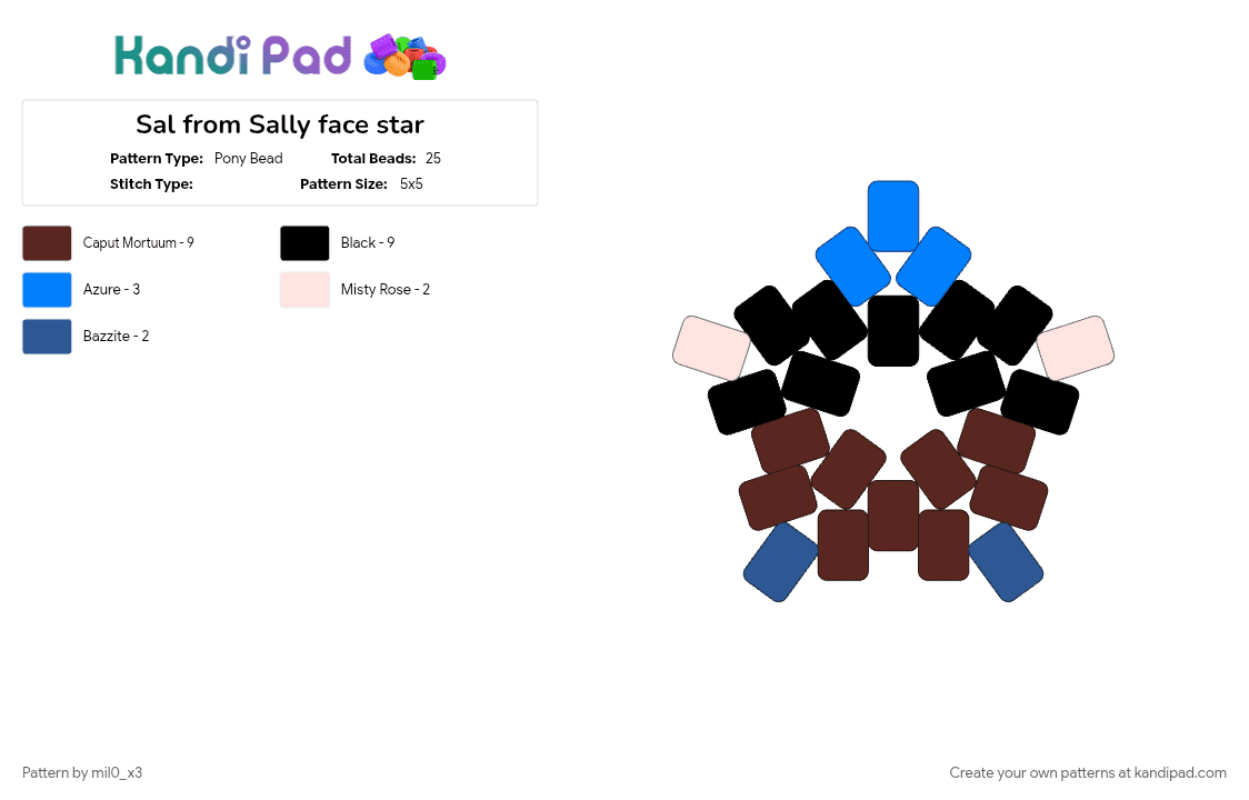 Sal from Sally face star - Pony Bead Pattern by mil0_x3 on Kandi Pad - blue, brown