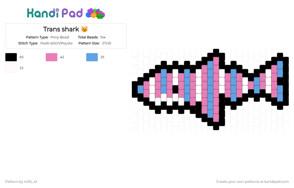 Trans shark 😼 - Pony Bead Pattern by mil0_x3 on Kandi Pad - light blue, pink
