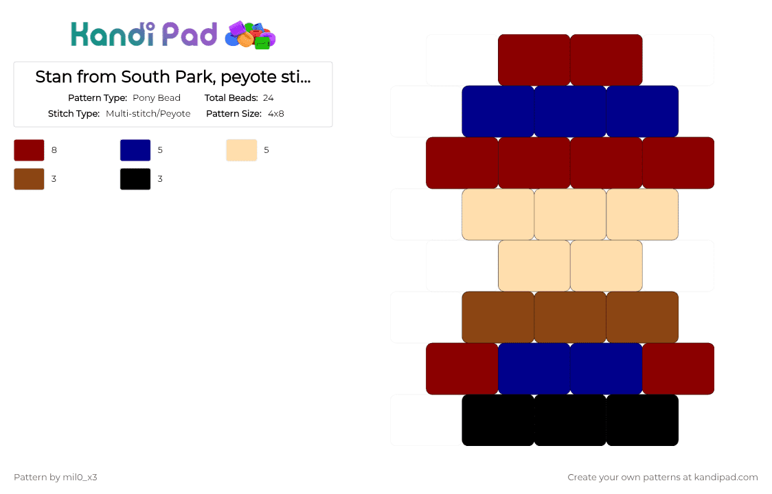 Stan from South Park, peyote stitch :D - Pony Bead Pattern by mil0_x3 on Kandi Pad - red