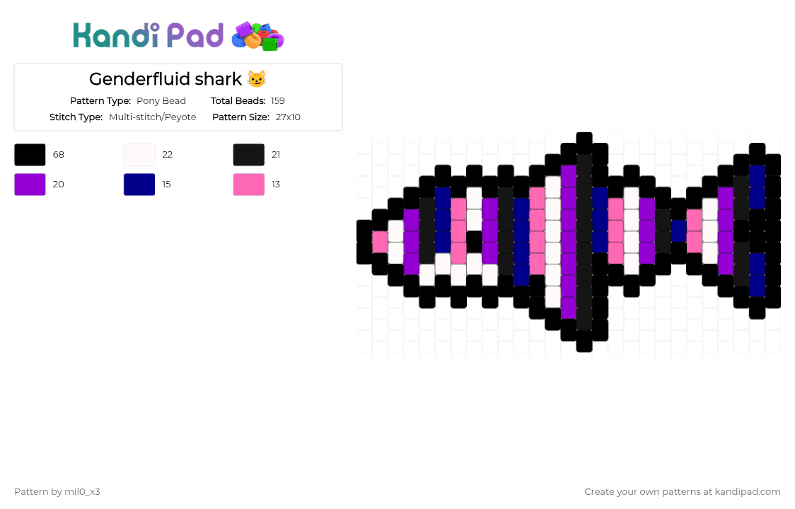 Genderfluid shark 😼 - Pony Bead Pattern by mil0_x3 on Kandi Pad - black,purple,pink