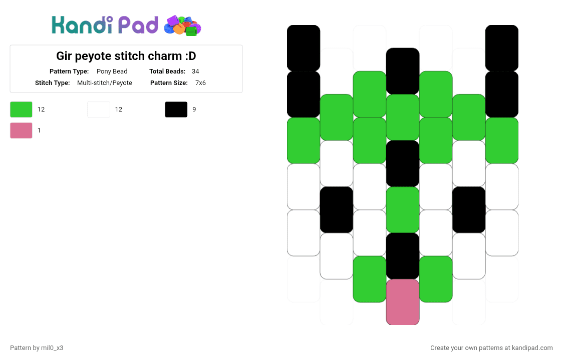 Gir peyote stitch charm :D - Pony Bead Pattern by mil0_x3 on Kandi Pad - green