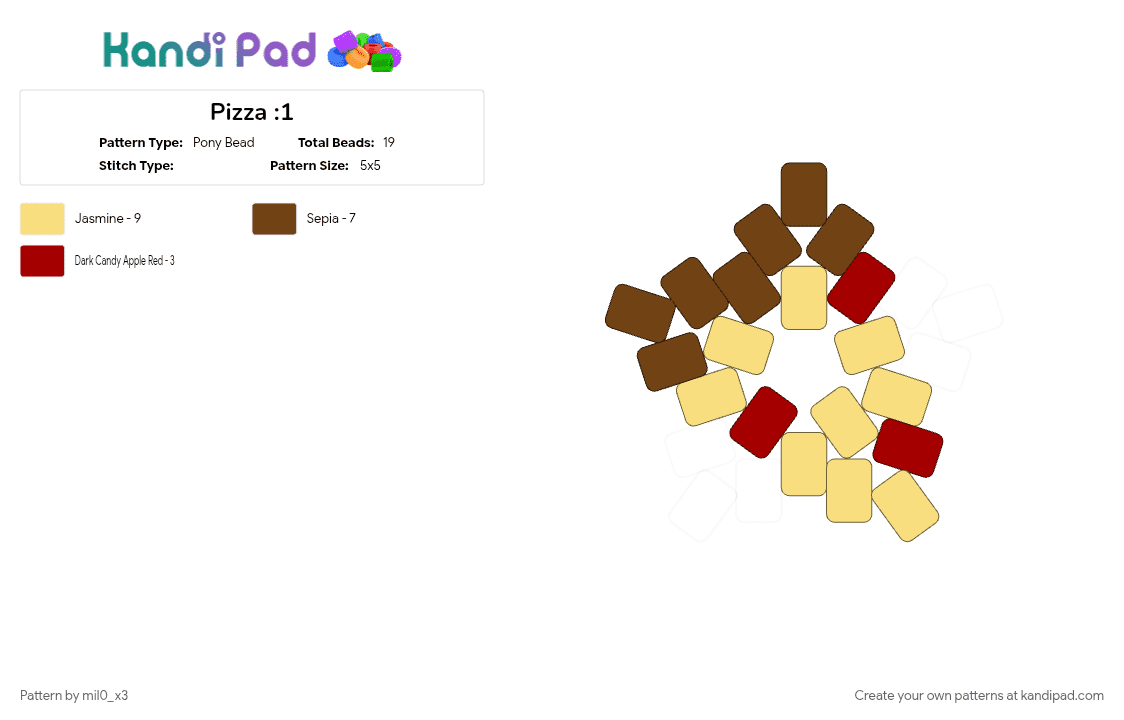 Pizza :1 - Pony Bead Pattern by mil0_x3 on Kandi Pad - brown, yellow