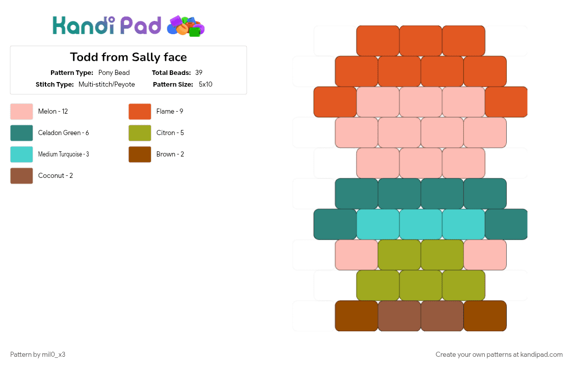 Todd from Sally face - Pony Bead Pattern by mil0_x3 on Kandi Pad - beige, green, orange, teal