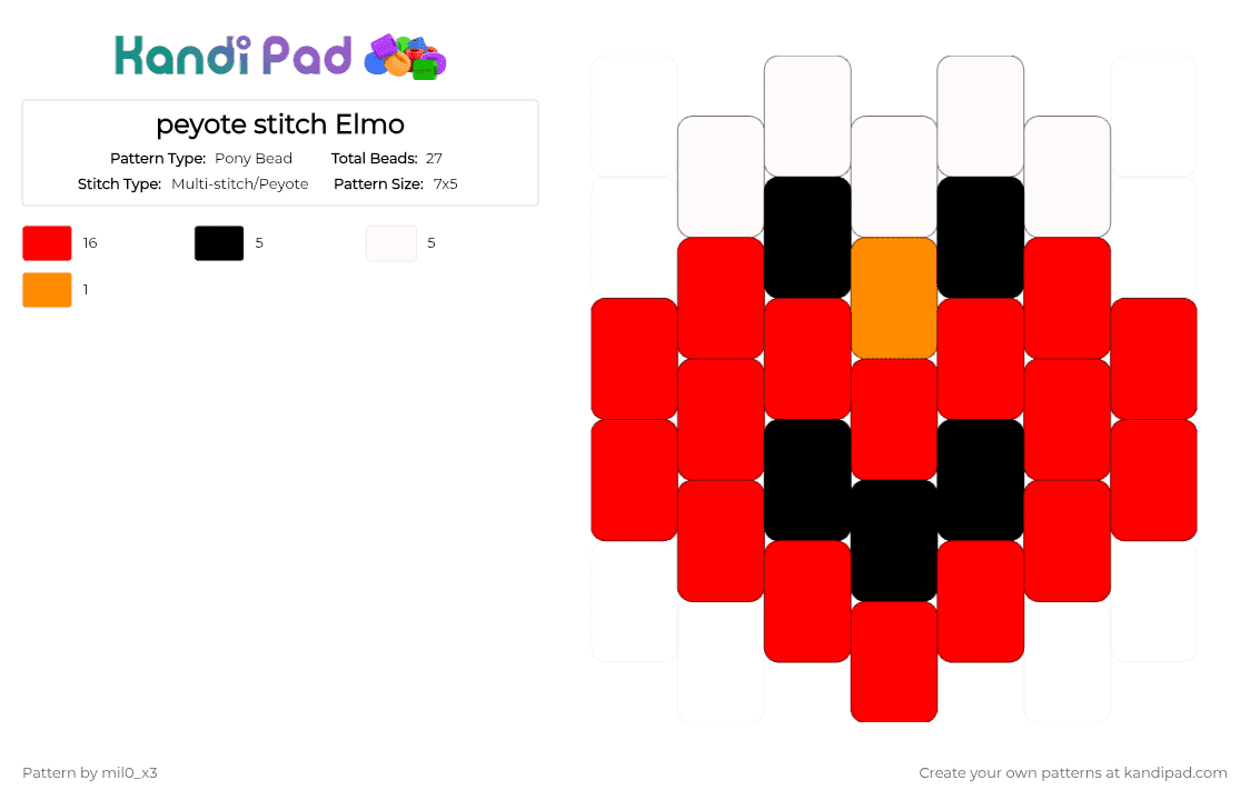 peyote stitch Elmo - Pony Bead Pattern by mil0_x3 on Kandi Pad - red