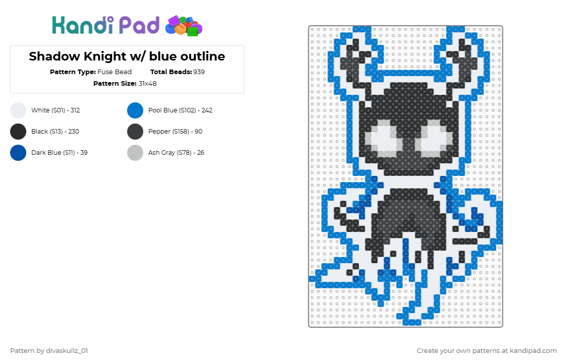 Shadow Knight w/ blue outline - Fuse Bead Pattern by divaskullz_01 on Kandi Pad - blue,cotdoutlines