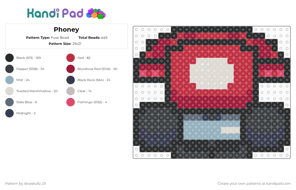 Phoney / Phone guy FNAF - Fuse Bead Pattern by divaskullz_01 on Kandi Pad - black,red