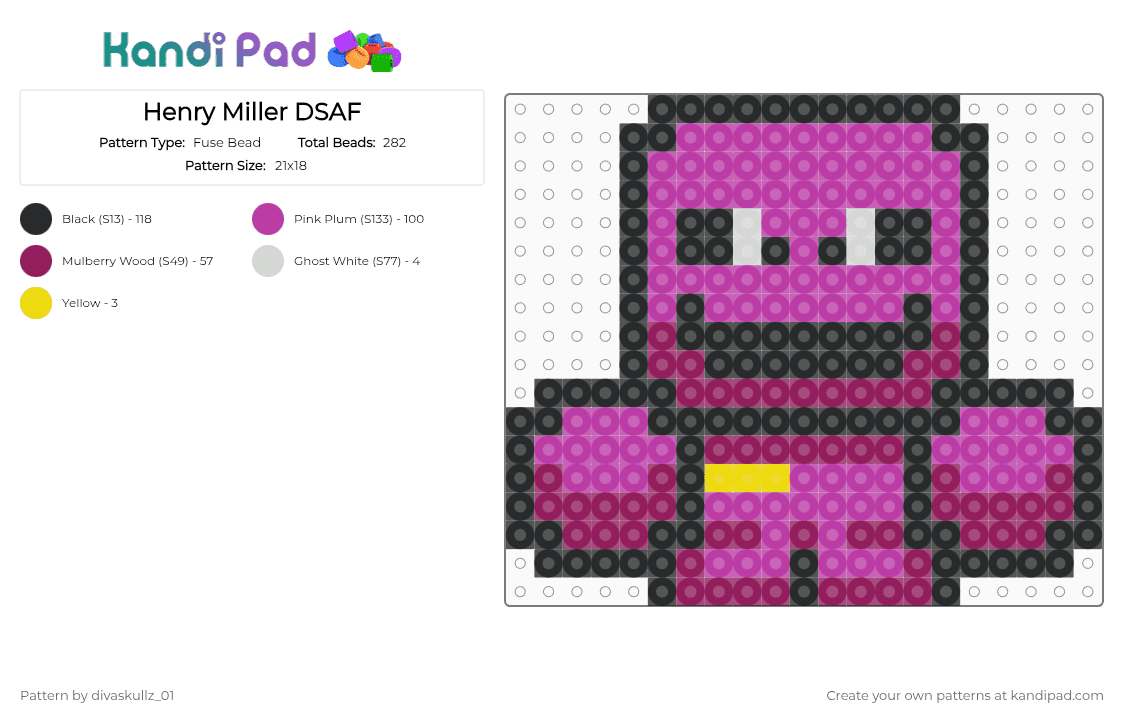 Henry Miller DSAF - Fuse Bead Pattern by divaskullz_01 on Kandi Pad - pink