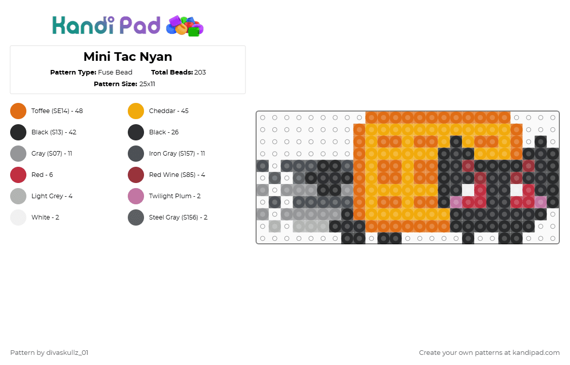 Mini Tac Nyan - Fuse Bead Pattern by divaskullz_01 on Kandi Pad - orange,nyan cat,tac nyan,evil,cat