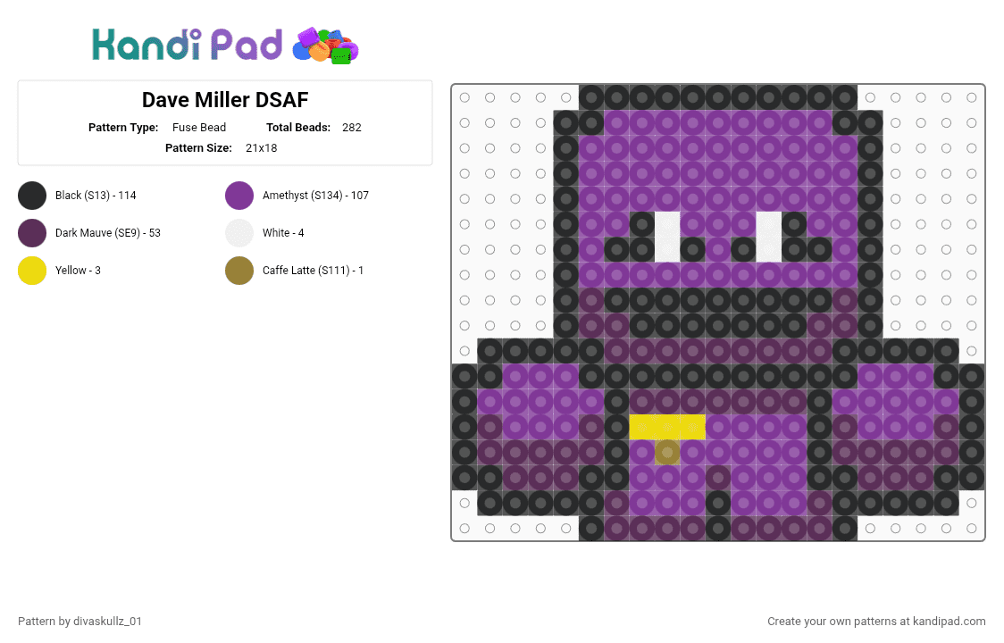 Dave Miller DSAF - Fuse Bead Pattern by divaskullz_01 on Kandi Pad - pink