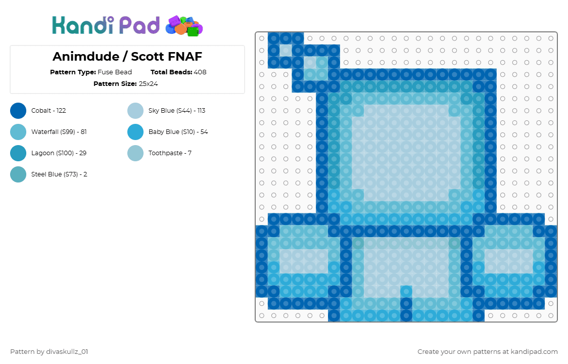 Animdude / Scott FNAF - Fuse Bead Pattern by divaskullz_01 on Kandi Pad - light blue