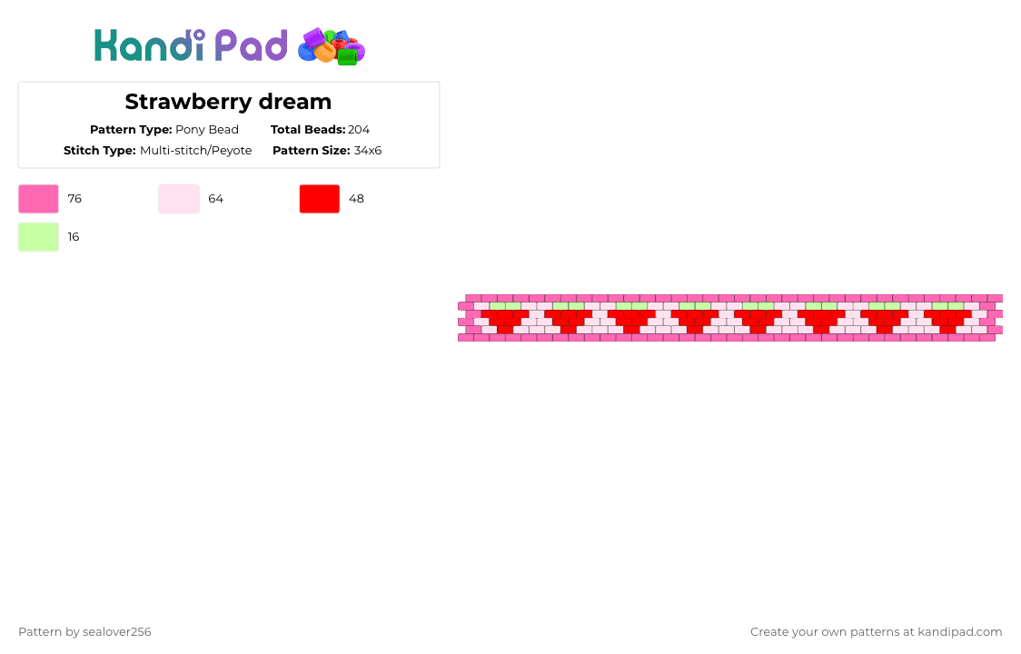 Strawberry dream - Pony Bead Pattern by sealover256 on Kandi Pad - pink,red,strawberry,cuff,cute,fun,easy,fruit,pretty
