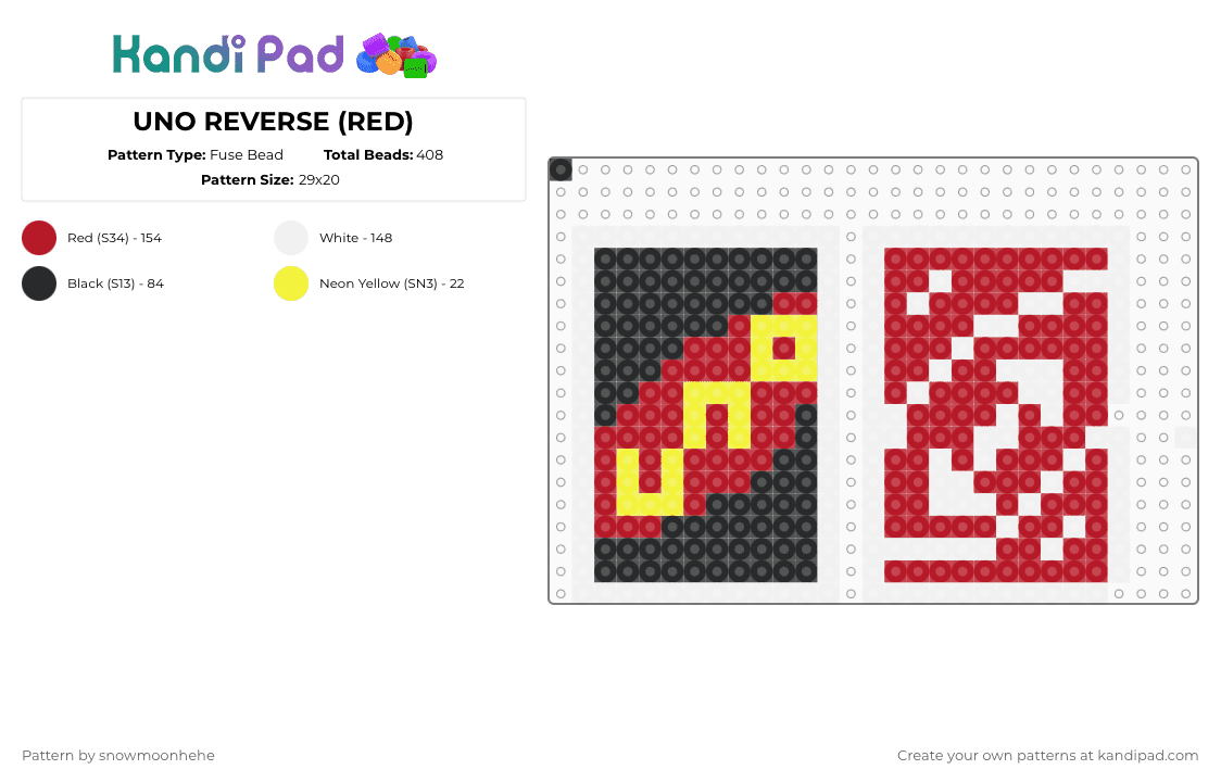 UNO REVERSE (RED) - Fuse Bead Pattern by snowmoonhehe on Kandi Pad - uno,red