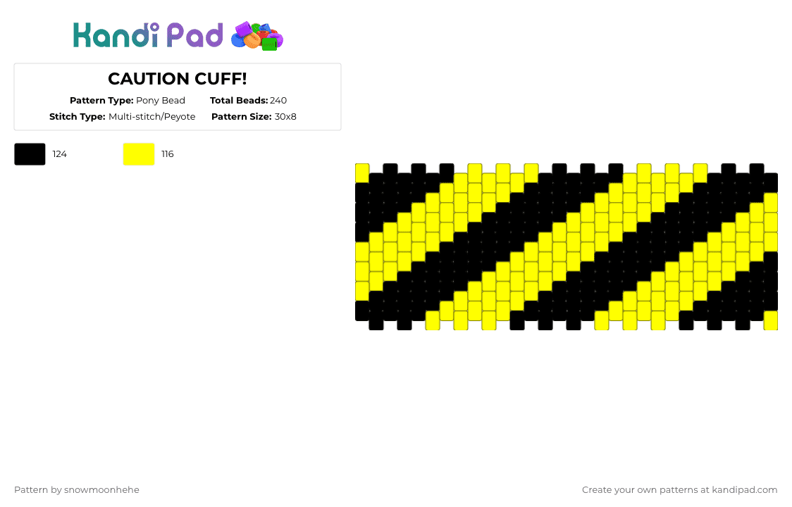 CAUTION CUFF! - Pony Bead Pattern by snowmoonhehe on Kandi Pad - black,yellow