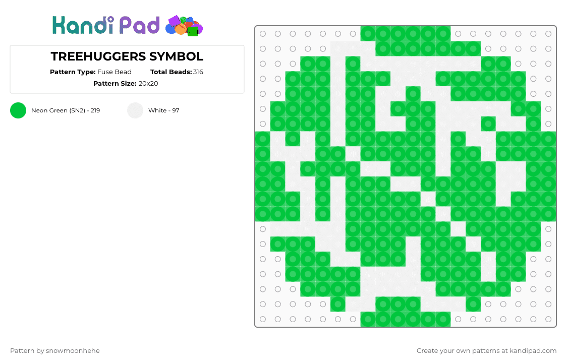 TREEHUGGERS SYMBOL - Fuse Bead Pattern by snowmoonhehe on Kandi Pad - green,white
