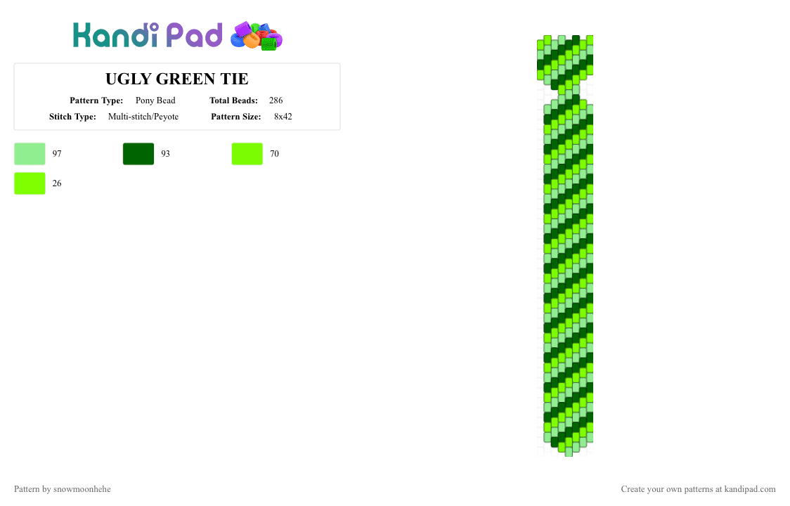 UGLY GREEN TIE - Pony Bead Pattern by snowmoonhehe on Kandi Pad - green, teal