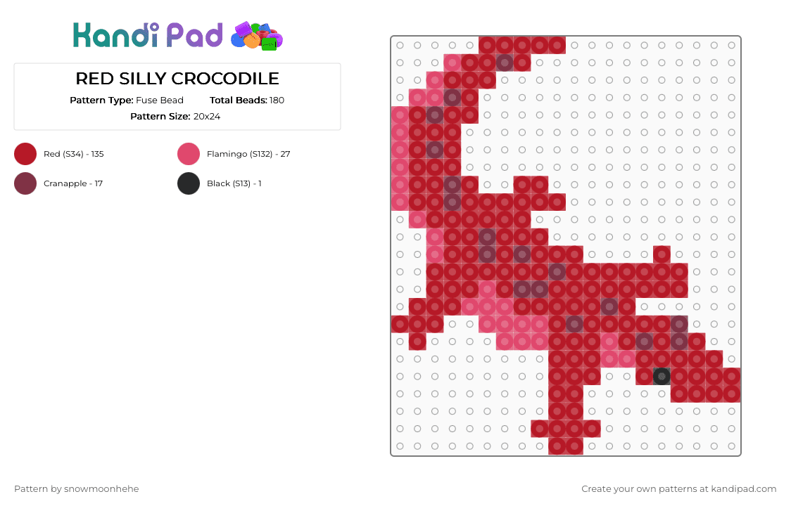 RED SILLY CROCODILE - Fuse Bead Pattern by snowmoonhehe on Kandi Pad - red
