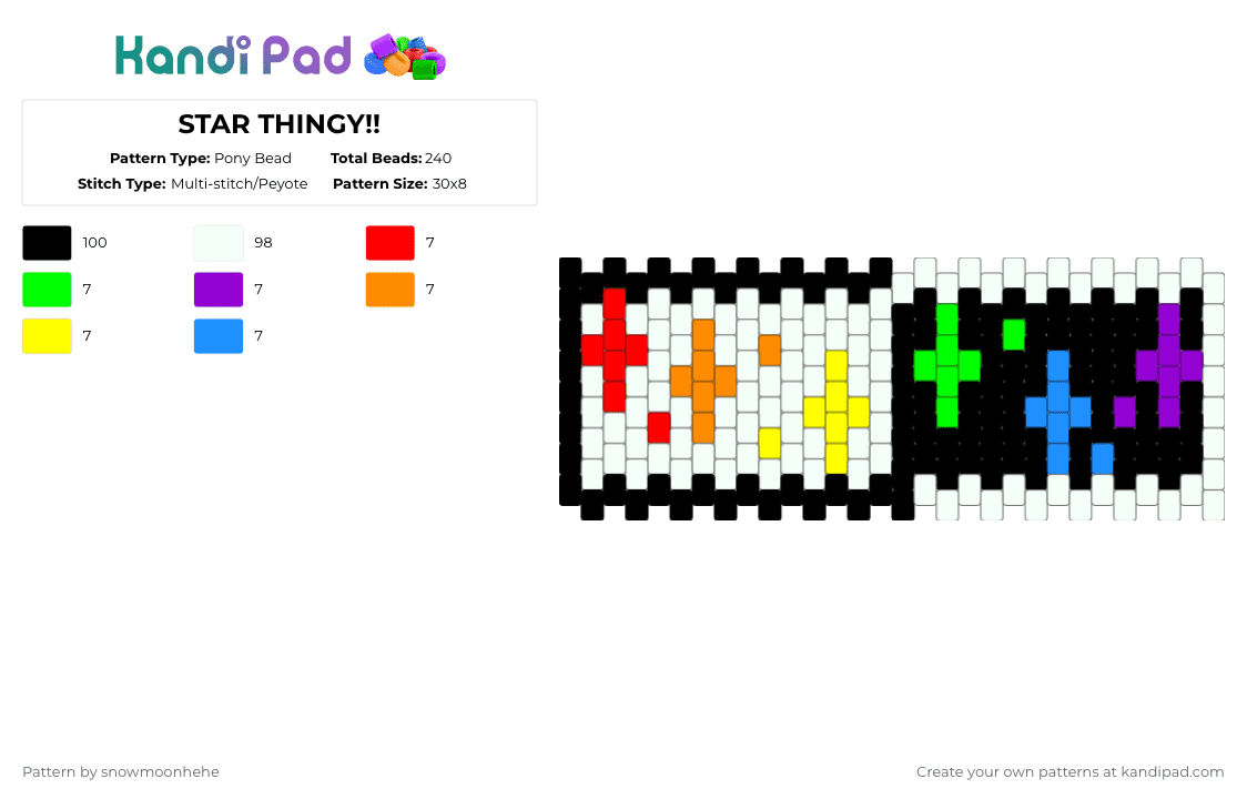 STAR THINGY!! - Pony Bead Pattern by snowmoonhehe on Kandi Pad - black,white,green,orange,light blue,colorful