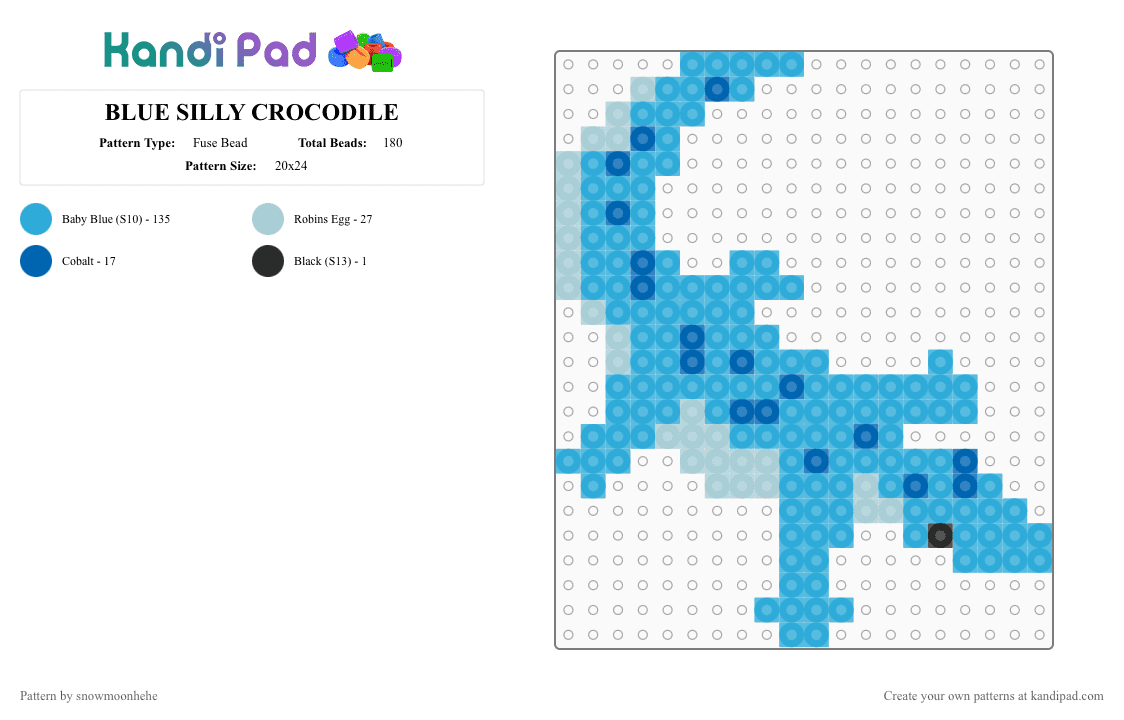 BLUE SILLY CROCODILE - Fuse Bead Pattern by snowmoonhehe on Kandi Pad - light blue