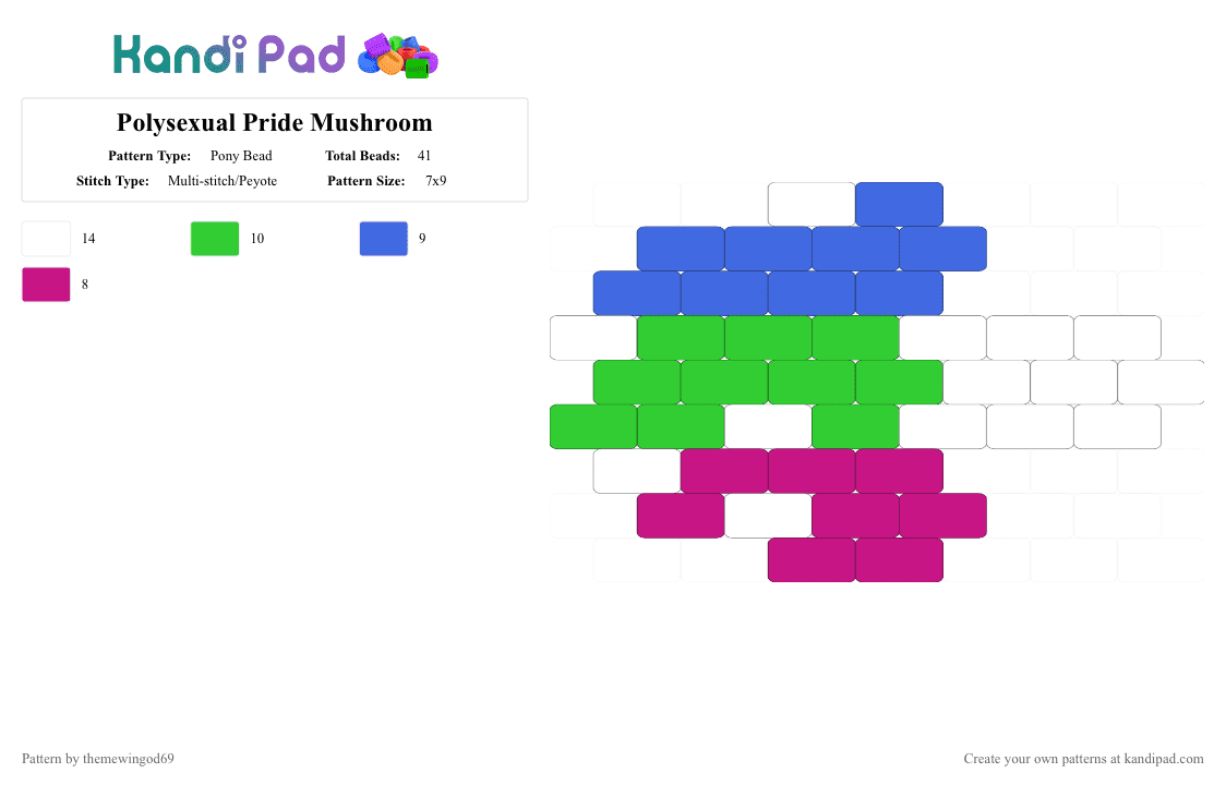 Polysexual Pride Mushroom - Pony Bead Pattern by themewingod69 on Kandi Pad - blue, green, mushroom, polysexual, pride