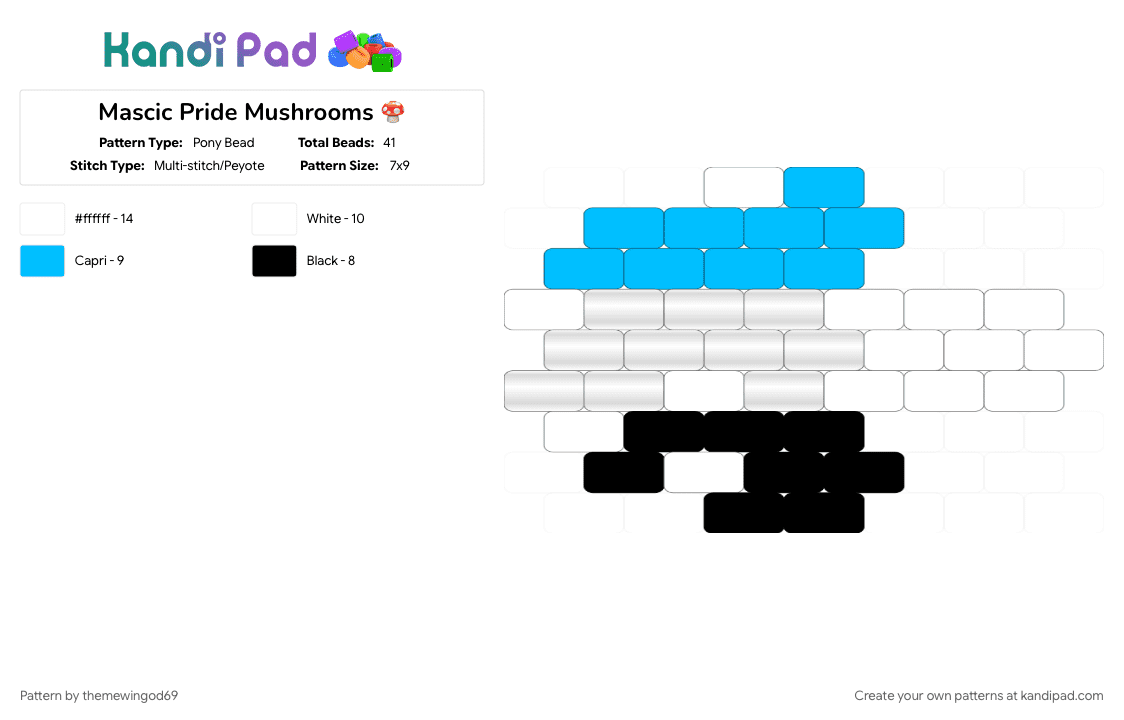 Mascic Pride Mushrooms 🍄 - Pony Bead Pattern by themewingod69 on Kandi Pad - charm, lgbtqia, light blue, mascic, mushroom, pride, white