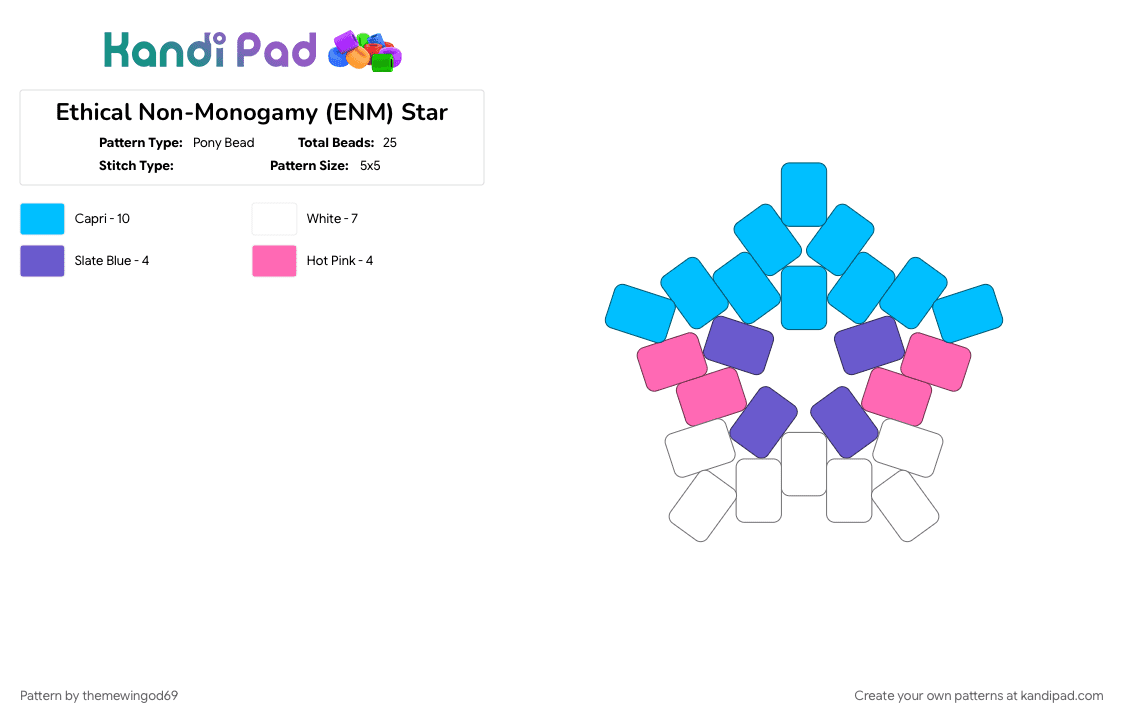 Ethical Non-Monogamy (ENM) Star - Pony Bead Pattern by themewingod69 on Kandi Pad - enm, ethical non monogamy, lgbtqia, light blue
