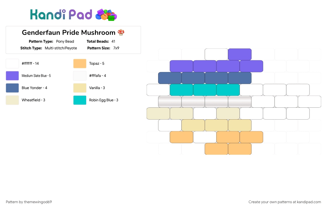 Genderfaun Pride Mushroom 🍄 - Pony Bead Pattern by themewingod69 on Kandi Pad - blue, charm, genderfaun, lgbtqia, mushroom, orange, pride, white